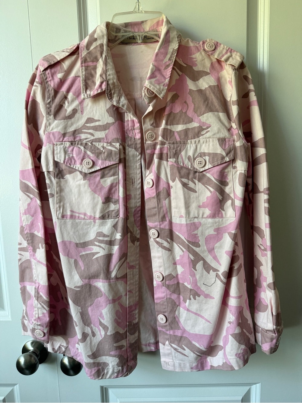 Pink & Beige Camo Utility Jacket with Button-Front